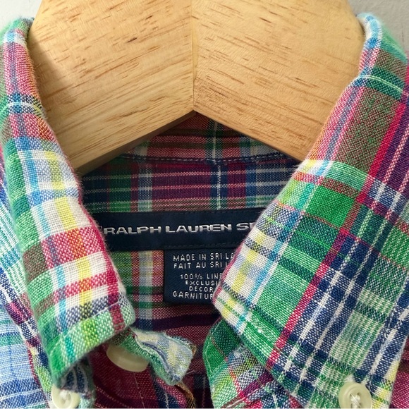 Ralph Lauren Sport Plaid 100% Linen Long Sleeve Button Down Shirt Collared 843 - Picture 3 of 9